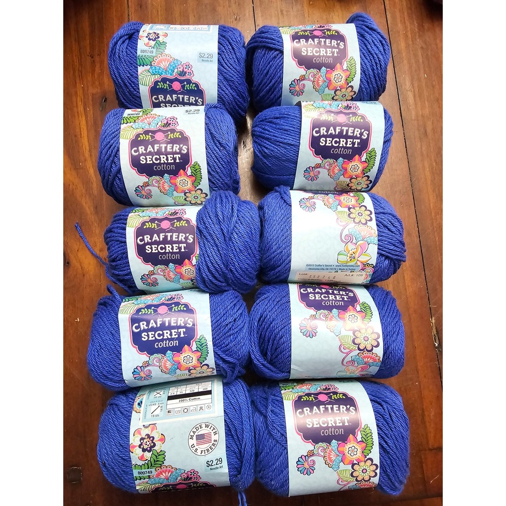 10‎ Skeins Crafter's Secret Cotton Yarn 12 Royal Blue 100% Cotton